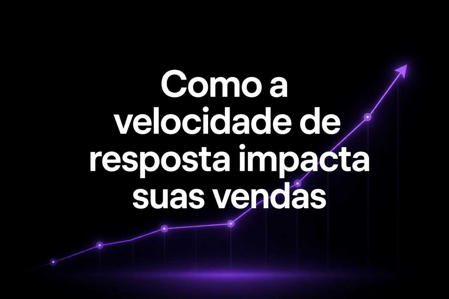 Título do artigo 'Como a velocidade de resposta impacta suas vendas' em letras brancas sobre fundo preto com um gráfico de linha ascendente sutil em roxo.
